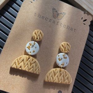 White and gold flake polymer clay earrings